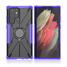 Coque Contour Silicone et Plastique Housse Etui Mat avec Magnetique Support Bague Anneau T09 pour Samsung Galaxy S22 Ultra 5G Violet