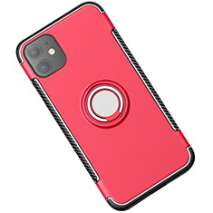 Coque Contour Silicone et Plastique Housse Etui Mat avec Magnetique Support Bague Anneau Y01 pour Apple iPhone 11 Rouge