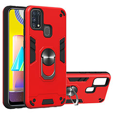 Coque Contour Silicone et Plastique Housse Etui Mat avec Magnetique Support Bague Anneau Y01B pour Samsung Galaxy M31 Prime Edition Rouge