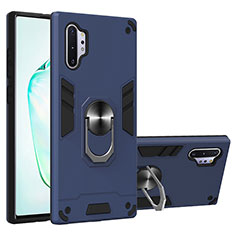 Coque Contour Silicone et Plastique Housse Etui Mat avec Magnetique Support Bague Anneau Y01B pour Samsung Galaxy Note 10 Plus 5G Bleu