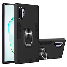 Coque Contour Silicone et Plastique Housse Etui Mat avec Magnetique Support Bague Anneau Y01B pour Samsung Galaxy Note 10 Plus 5G Noir