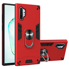 Coque Contour Silicone et Plastique Housse Etui Mat avec Magnetique Support Bague Anneau Y01B pour Samsung Galaxy Note 10 Plus 5G Rouge