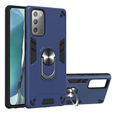 Coque Contour Silicone et Plastique Housse Etui Mat avec Magnetique Support Bague Anneau Y01B pour Samsung Galaxy Note 20 5G Bleu