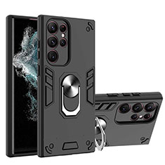 Coque Contour Silicone et Plastique Housse Etui Mat avec Magnetique Support Bague Anneau Y01B pour Samsung Galaxy S21 Ultra 5G Noir