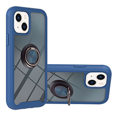 Coque Contour Silicone et Plastique Housse Etui Mat avec Magnetique Support Bague Anneau YB1 pour Apple iPhone 13 Bleu