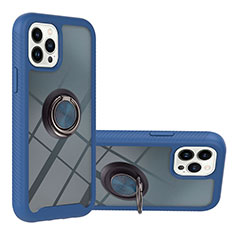 Coque Contour Silicone et Plastique Housse Etui Mat avec Magnetique Support Bague Anneau YB1 pour Apple iPhone 13 Pro Bleu