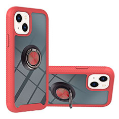 Coque Contour Silicone et Plastique Housse Etui Mat avec Magnetique Support Bague Anneau YB1 pour Apple iPhone 13 Rouge
