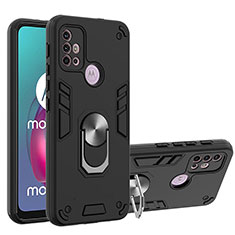 Coque Contour Silicone et Plastique Housse Etui Mat avec Magnetique Support Bague Anneau YB1 pour Motorola Moto G10 Noir