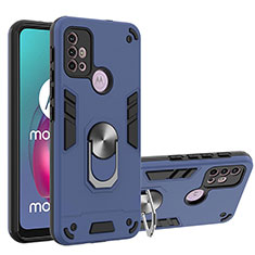 Coque Contour Silicone et Plastique Housse Etui Mat avec Magnetique Support Bague Anneau YB1 pour Motorola Moto G10 Power Bleu