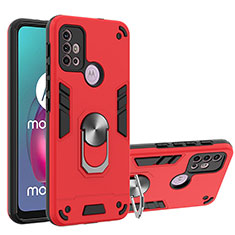 Coque Contour Silicone et Plastique Housse Etui Mat avec Magnetique Support Bague Anneau YB1 pour Motorola Moto G10 Power Rouge