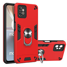 Coque Contour Silicone et Plastique Housse Etui Mat avec Magnetique Support Bague Anneau YB1 pour Motorola Moto G32 Rouge