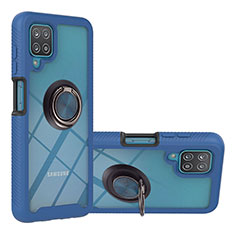 Coque Contour Silicone et Plastique Housse Etui Mat avec Magnetique Support Bague Anneau YB1 pour Samsung Galaxy M12 Bleu