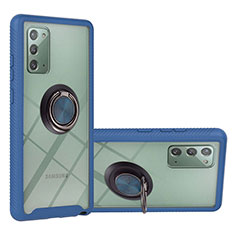Coque Contour Silicone et Plastique Housse Etui Mat avec Magnetique Support Bague Anneau YB1 pour Samsung Galaxy Note 20 5G Bleu