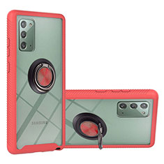 Coque Contour Silicone et Plastique Housse Etui Mat avec Magnetique Support Bague Anneau YB1 pour Samsung Galaxy Note 20 5G Rouge