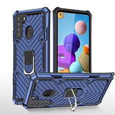 Coque Contour Silicone et Plastique Housse Etui Mat avec Magnetique Support Bague Anneau YF1 pour Samsung Galaxy A21 Bleu