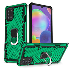 Coque Contour Silicone et Plastique Housse Etui Mat avec Magnetique Support Bague Anneau YF1 pour Samsung Galaxy A31 Vert