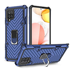 Coque Contour Silicone et Plastique Housse Etui Mat avec Magnetique Support Bague Anneau YF1 pour Samsung Galaxy A42 5G Bleu