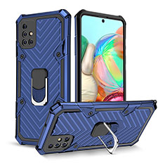 Coque Contour Silicone et Plastique Housse Etui Mat avec Magnetique Support Bague Anneau YF1 pour Samsung Galaxy A71 5G Bleu
