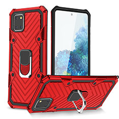 Coque Contour Silicone et Plastique Housse Etui Mat avec Magnetique Support Bague Anneau YF1 pour Samsung Galaxy A81 Rouge
