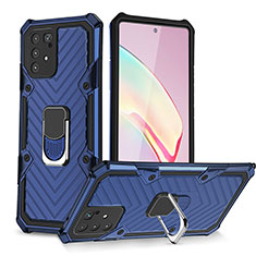 Coque Contour Silicone et Plastique Housse Etui Mat avec Magnetique Support Bague Anneau YF1 pour Samsung Galaxy A91 Bleu