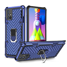 Coque Contour Silicone et Plastique Housse Etui Mat avec Magnetique Support Bague Anneau YF1 pour Samsung Galaxy M51 Bleu