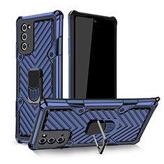 Coque Contour Silicone et Plastique Housse Etui Mat avec Magnetique Support Bague Anneau YF1 pour Samsung Galaxy Note 20 5G Bleu