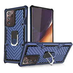 Coque Contour Silicone et Plastique Housse Etui Mat avec Magnetique Support Bague Anneau YF1 pour Samsung Galaxy Note 20 Ultra 5G Bleu