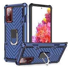 Coque Contour Silicone et Plastique Housse Etui Mat avec Magnetique Support Bague Anneau YF1 pour Samsung Galaxy S20 FE 5G Bleu