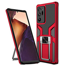 Coque Contour Silicone et Plastique Housse Etui Mat avec Magnetique Support Bague Anneau ZL1 pour Samsung Galaxy Note 20 Ultra 5G Rouge