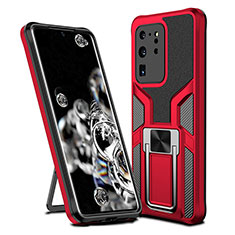 Coque Contour Silicone et Plastique Housse Etui Mat avec Magnetique Support Bague Anneau ZL1 pour Samsung Galaxy S20 Ultra 5G Rouge