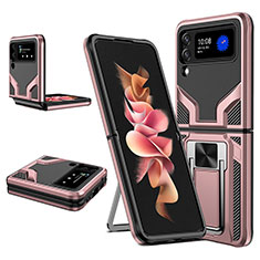 Coque Contour Silicone et Plastique Housse Etui Mat avec Magnetique Support Bague Anneau ZL1 pour Samsung Galaxy Z Flip3 5G Or Rose