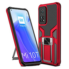 Coque Contour Silicone et Plastique Housse Etui Mat avec Magnetique Support Bague Anneau ZL1 pour Xiaomi Mi 10T 5G Rouge
