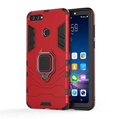 Coque Contour Silicone et Plastique Housse Etui Mat avec Magnetique Support pour Huawei Enjoy 8 Plus Rouge