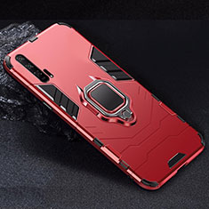 Coque Contour Silicone et Plastique Housse Etui Mat avec Magnetique Support pour Huawei Honor 20 Pro Rouge