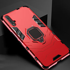 Coque Contour Silicone et Plastique Housse Etui Mat avec Magnetique Support pour Huawei Honor 20S Rouge