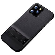 Coque Contour Silicone et Plastique Housse Etui Mat avec Support A01 pour Apple iPhone 11 Pro Max Noir