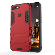 Coque Contour Silicone et Plastique Housse Etui Mat avec Support A01 pour Huawei Enjoy 8e Rouge