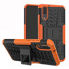 Coque Contour Silicone et Plastique Housse Etui Mat avec Support A01 pour Huawei P20 Orange