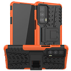 Coque Contour Silicone et Plastique Housse Etui Mat avec Support A01 pour Motorola Moto Edge 20 Pro 5G Orange