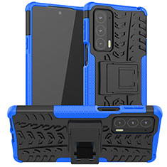Coque Contour Silicone et Plastique Housse Etui Mat avec Support A01 pour Motorola Moto Edge Lite 5G Bleu