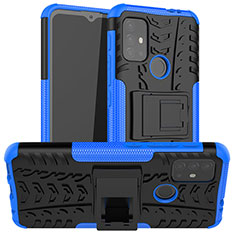 Coque Contour Silicone et Plastique Housse Etui Mat avec Support A01 pour Motorola Moto G30 Bleu
