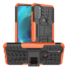 Coque Contour Silicone et Plastique Housse Etui Mat avec Support A01 pour Motorola Moto G71 5G Orange