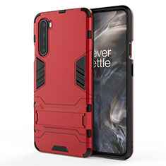 Coque Contour Silicone et Plastique Housse Etui Mat avec Support A01 pour OnePlus Nord Rouge