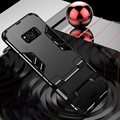 Coque Contour Silicone et Plastique Housse Etui Mat avec Support A01 pour Samsung Galaxy S8 Noir