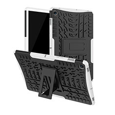 Coque Contour Silicone et Plastique Housse Etui Mat avec Support A01 pour Samsung Galaxy Tab S5e 4G 10.5 SM-T725 Blanc