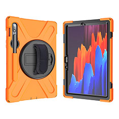 Coque Contour Silicone et Plastique Housse Etui Mat avec Support A01 pour Samsung Galaxy Tab S7 11 Wi-Fi SM-T870 Orange