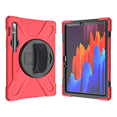 Coque Contour Silicone et Plastique Housse Etui Mat avec Support A01 pour Samsung Galaxy Tab S7 11 Wi-Fi SM-T870 Rouge