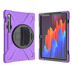 Coque Contour Silicone et Plastique Housse Etui Mat avec Support A01 pour Samsung Galaxy Tab S7 4G 11 SM-T875 Violet