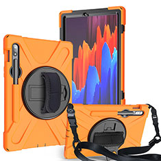 Coque Contour Silicone et Plastique Housse Etui Mat avec Support A02 pour Samsung Galaxy Tab S7 11 Wi-Fi SM-T870 Orange