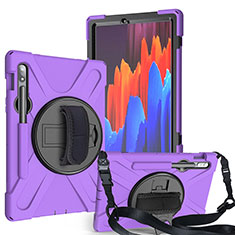 Coque Contour Silicone et Plastique Housse Etui Mat avec Support A02 pour Samsung Galaxy Tab S7 11 Wi-Fi SM-T870 Violet